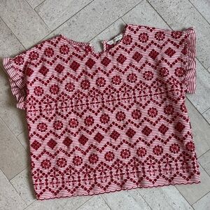 Zara Red and White Patterned Blouse